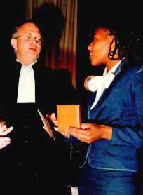 April 27th, 1985 - HRIBB President Bertrand FAVREAU awards the first Ludovic-Trarieux Prize to Zenani Mandela, while her father has been in jail for 23 years in South-Africa.
